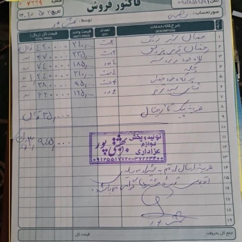 محصولات تعزیه خوانی اجناس فاکتور شده طبق عکس می باشد .