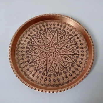 سینی چایخوری گرد مسی طرحدار سایز 6