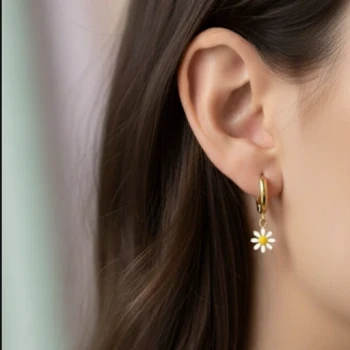 گوشواره استیل زنانه دخترانه رنگ ثابت بابونه