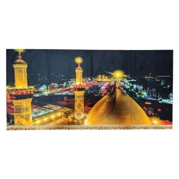 پرچم کتیبه طرح حرم امام حسین علیه السلام پشت منبری سفارش پرچم محرم