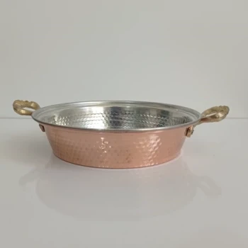 ماهیتابه مسی راسته دسته برنجی سایز یک نانو
