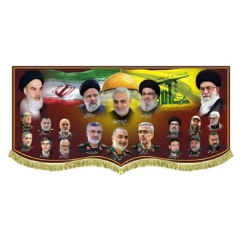 پرچم کتیبه طرح شهدا مناسب مراسمات فرهنگی یادواره شهدا پشت منبری رهبری امام حاج قاسم یادواره شهدا سفارش پرچم شهدا 