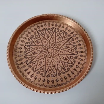 سینی چایخوری مسی گرد طرحدار سایز 3 زنجان