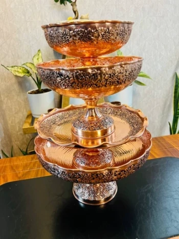 سرویس پذیرایی مسی گل برجسته سیاه قلم نانو شده بسته 3 عددی