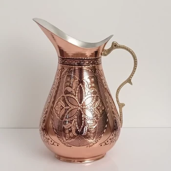 پارچ مسی الماس تراش طرحدار بزرگ دسته برنجی نانو