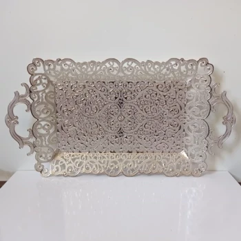 سینی چایخوری نقره ای رنگ طرحدار نانو شده
