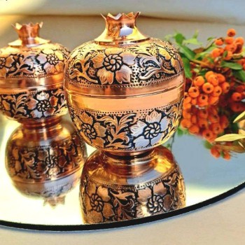 قندان انار مسی گلبرگ سایز کوچک نانو شده