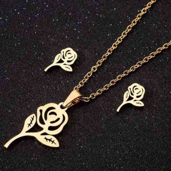 گردنبند استیل نیم ست استیل نیمست گل رز