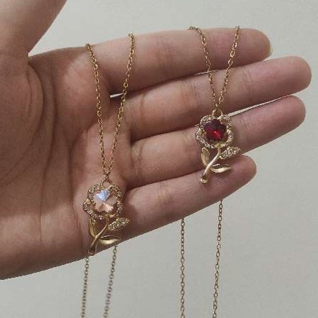 گردنبند استیل زنانه دخترانه گل رز