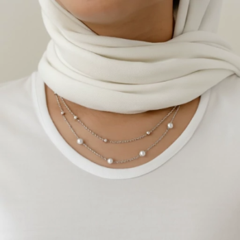 گردنبند دو لاین توپی و مرواریدی