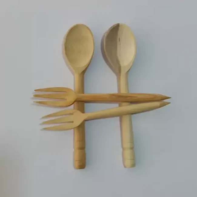 قاشق و چنگال چوبی سایز 1 (پک 6 تایی)