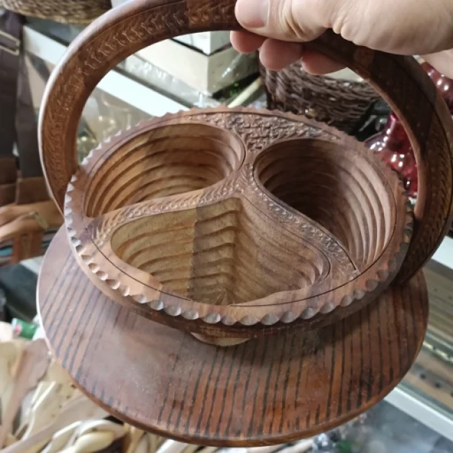 کاسه تاشو چوبی طرح سه خانه ، جاشکلاتی چوبی دست ساز