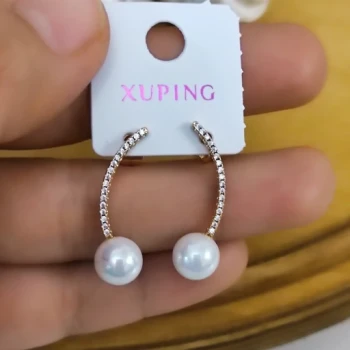 گوشواره ژوپینگ مرواریدی نگین دار استیل رنگ ثابت  