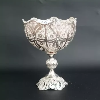 کاسه ملیله مسی پایه دار سایز یک آبکاری نقره ساخت زنجان با کیفیت عالی 