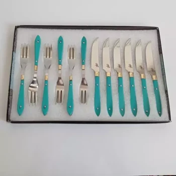 سرویس کامل چاقو میوه خوری و چنگال باربنددار  صدرا  دسته سبز  رنگ
