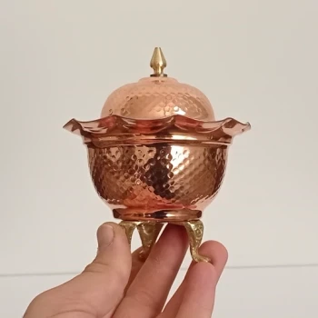 قندان مسی سه پایه برنجی لبه کنگره نانو شده زنجان با کیفیت عالی 