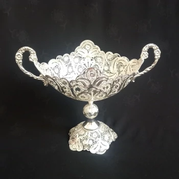 کشکول ملیله مسی پایه دار سایز 2 آبکاری نقره ساخت زنجان با کیفیت عالی 