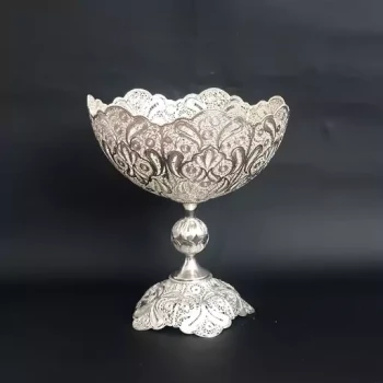 کاسه ملیله مسی پایه دار سایز 3  آبکاری نقره ساخت زنجان با کیفیت عالی 