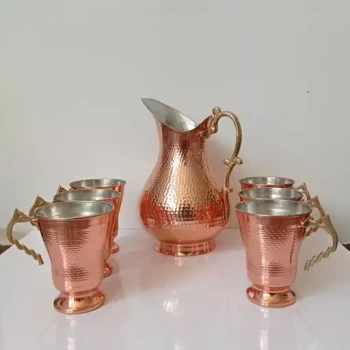 سرویس پارچ اردکی و لیوان مسی ته پوش دسته برنجی نانو شده زنجان با کیفیت عالی