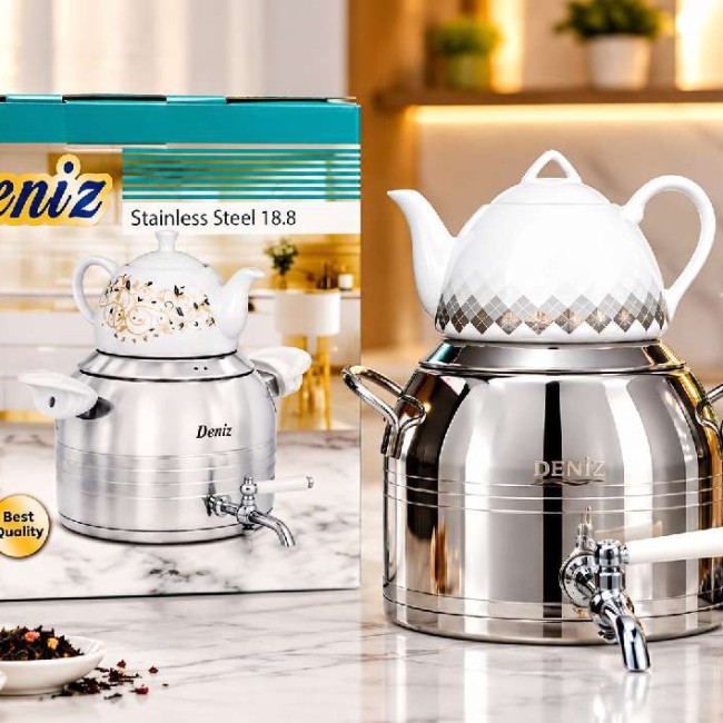 کتری قوری شیردار استیل مارک دنیز کف چدن
