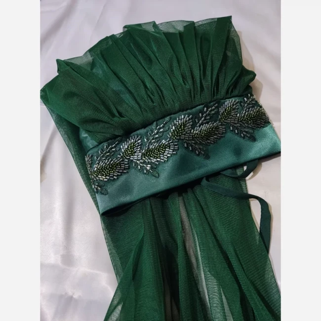 توربان مجلسی سبز ملیله دوزی برگ