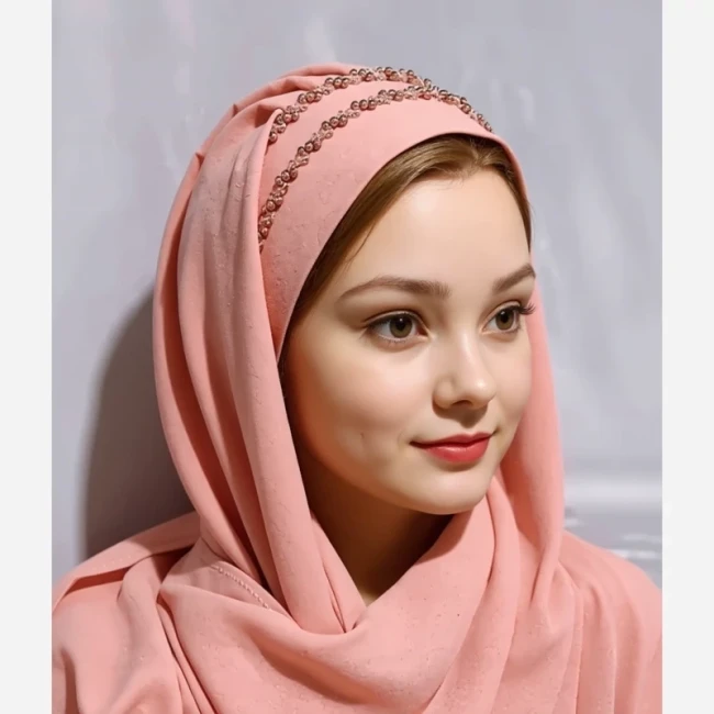 هدشال مجلسی کرپ حریر گلبهی به راحتی به صورت توربان هم قابل استفاده ست