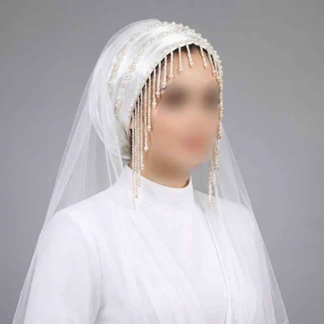 توربان مجلسی سبز شرابه دار دارای رنگ بندی 