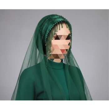 توربان مجلسی سبز شرابه دار دارای رنگ بندی 
