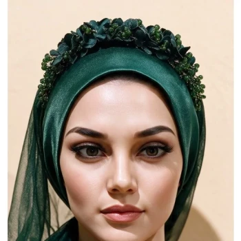 توربان مجلسی سبز ریسه و گل در رنگ بندی