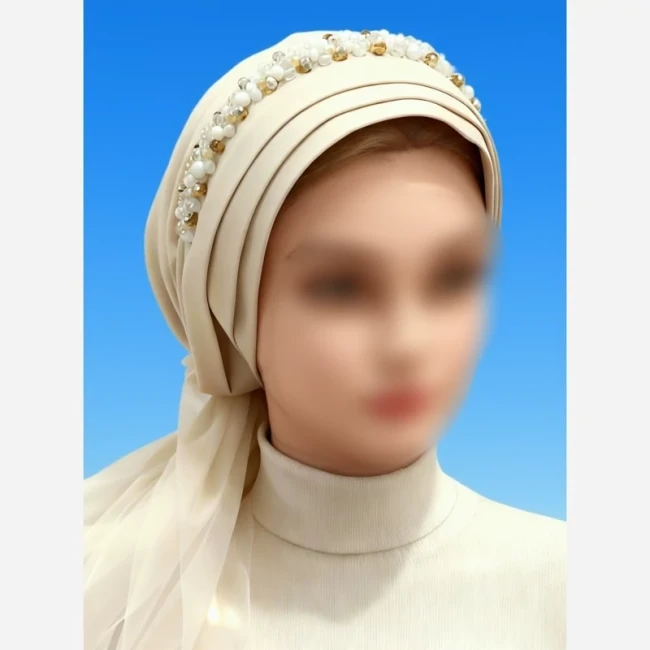 توربان مجلسی مشکی ساتن هد پلیسه مروارید دوزی 