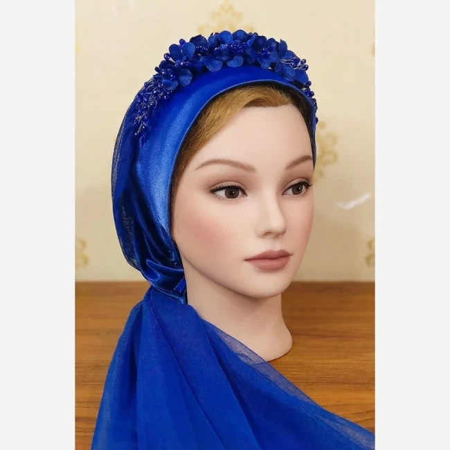 توربان مجلسی سبز ریسه و گل در رنگ بندی