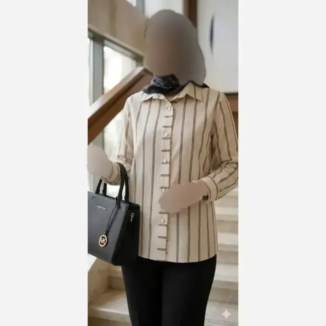 شومیز یقه مردونه لینن مدل ژینا سایز 36 تا 48