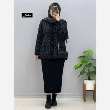 ژاکت بافت مخملی یقه هفت جیب دار فری سایز