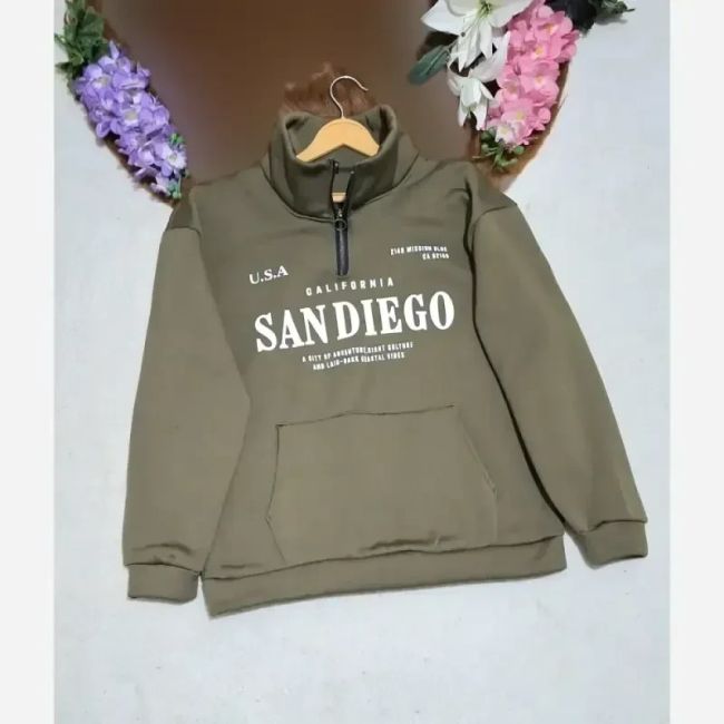 دورس نیم زیپ اسپرت زنانه پسرانه SANDIEGO جنس دورس سه نخ گرم بالا درجه یک رنگ مشکی سبز زیتونی فری سایز