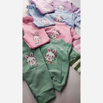 ست بلوز و شلوار دخترانه طرح خرگوش جنس دورس گلکسی سایز 35 و 40 (2)