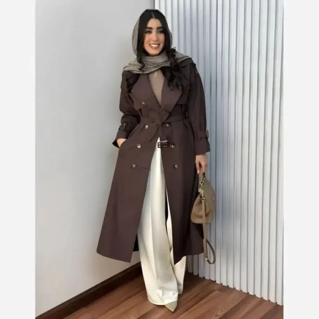 کت کتان TC ترکیه پاییزه و زمستانه جلو جلیقهای جیبدار با کمربند