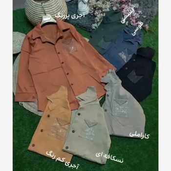 شومیز جیب نگین کتان فری سایز 38 تا 46