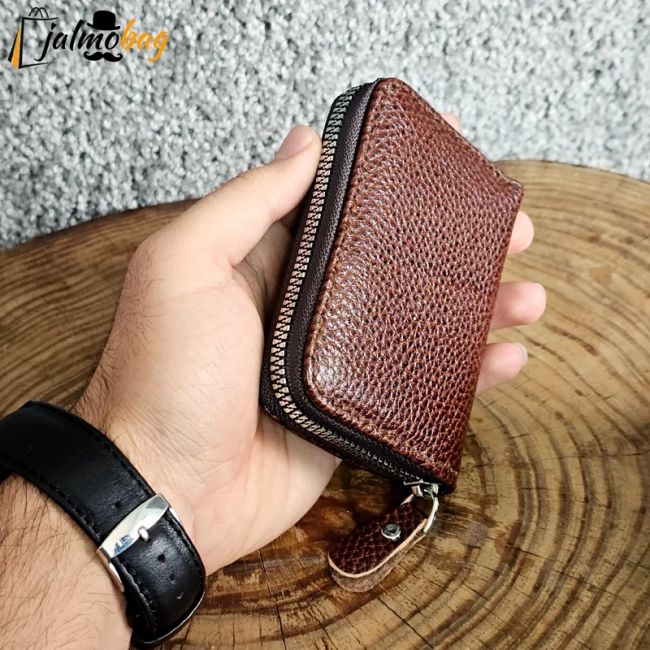 جاکارتی زیپدار چرم طبیعی گاوی مناسب آقایان و خانمها ابعاد 11 در 7 سانتیمتر (2)