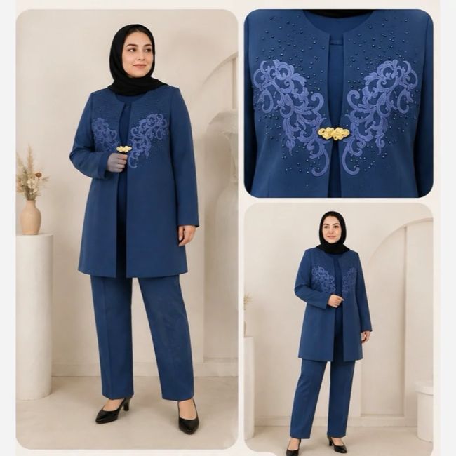 کت شلوار زنانه سه تیکه همراه با تاپ کد27270