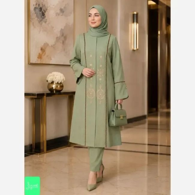 مانتو زنانه مجلسی آوا شانتون اسلپ گلدوزی تا سایز 56