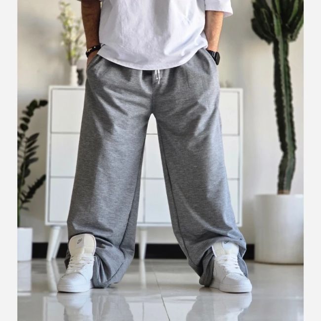 شلوار اسلش فول بگ مردانه و زنانه پارچه ملانژ رنگ طوسی سایز XXL و XXXL