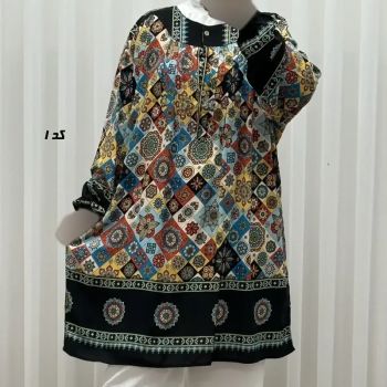 تونیک نخی زنانه سایز بزرگ مدل ستاره کوچک دکمه دار