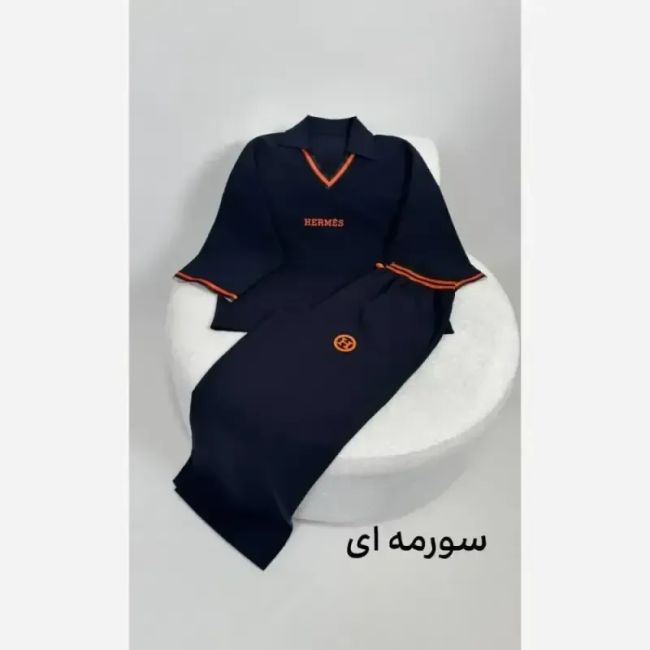 ست تیشرت شلوار هرمس جنس دبل مازراتی گرم بالا پاییزه فری سایز