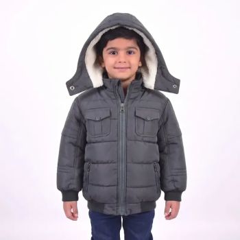 کاپشن پسرانه چهار جیب طوسی آستر خز شمعی پاییزه و زمستانه