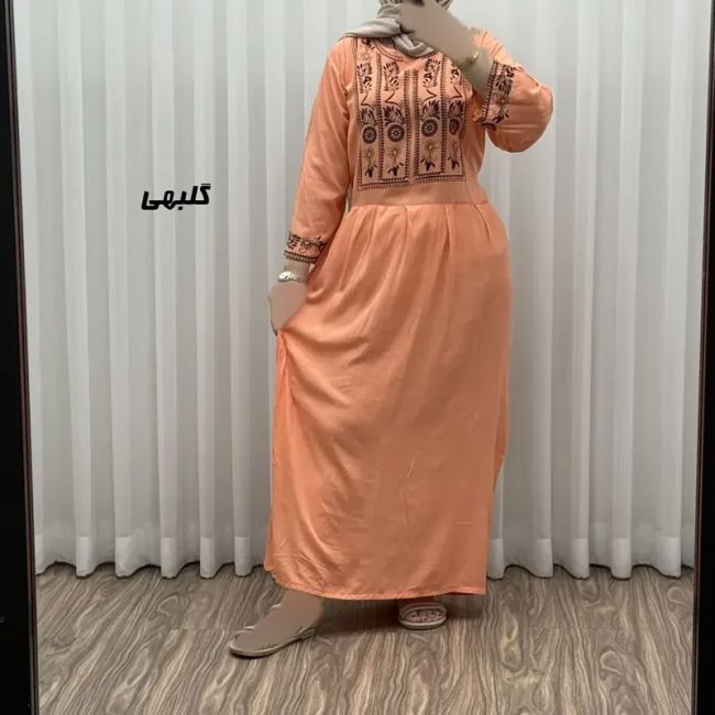 پیراهن نخی زنانه مدل الهه فری سایز مناسب تا 46 همراه با کمربند