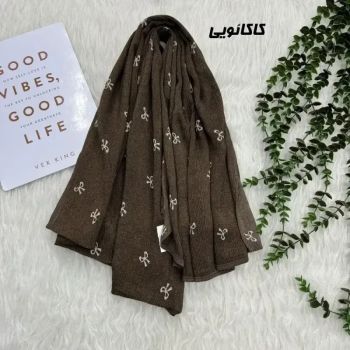شال نخی برشکا طرحدار راه راه مشکی سفید