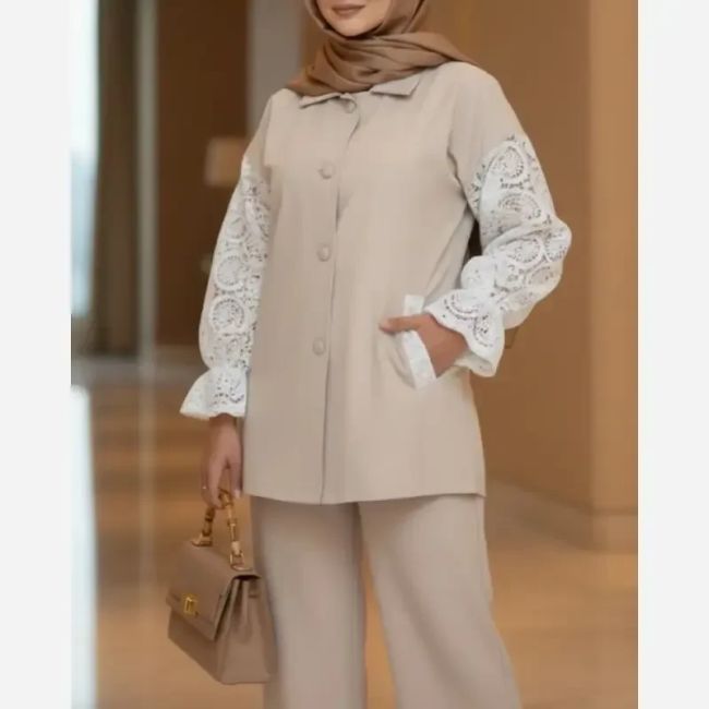 شومیز زنانه لینن آستین دانتل مدل درنا سایز 36 تا 48