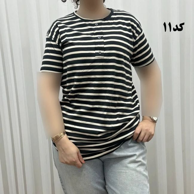 تیشرت H&M راه راه دکمه نما نخ پنبه چهارفصل زنانه و دخترانه تنخور راحت سایز بزرگ