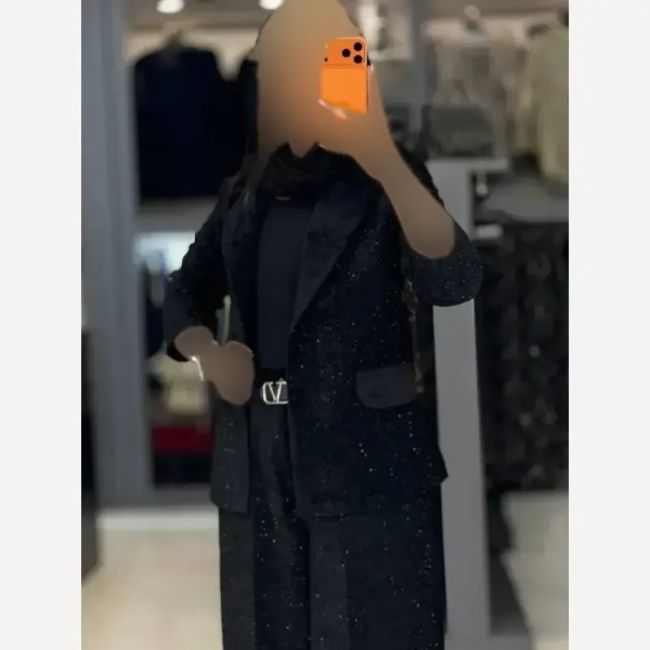 کت شلوار مخمل زنانه یقه انگلیسی نگین دار شلوار فول بگ