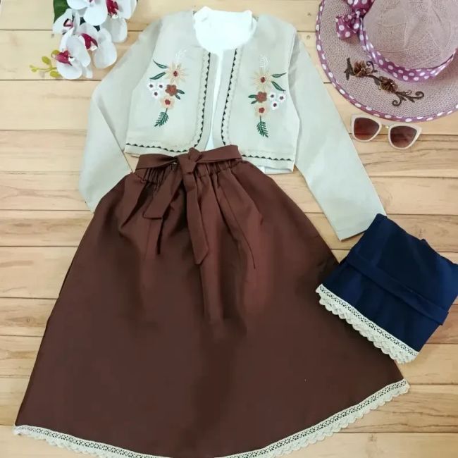 سه تکه گلدوزی دخترانه مجلسی تاپ و کت و دامن سایز 1 تا 3